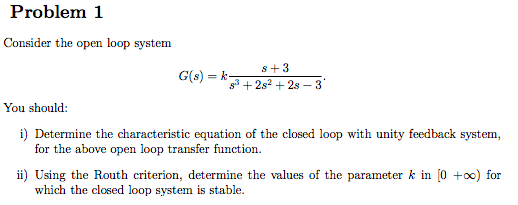 Solved Problem 1 Consider the open loop system s +3 G(s) = | Chegg.com