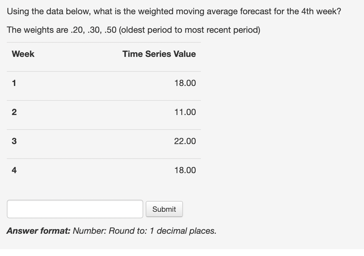 Using the data below, what is the weighted moving | Chegg.com