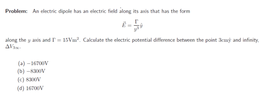 Solved Problem: An electric dipole has an electric field | Chegg.com