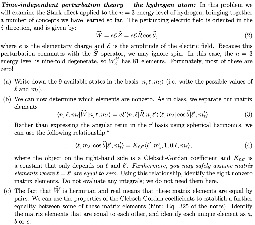 Solved Time-independent Perturbation Theory - The Hydrogen | Chegg.com