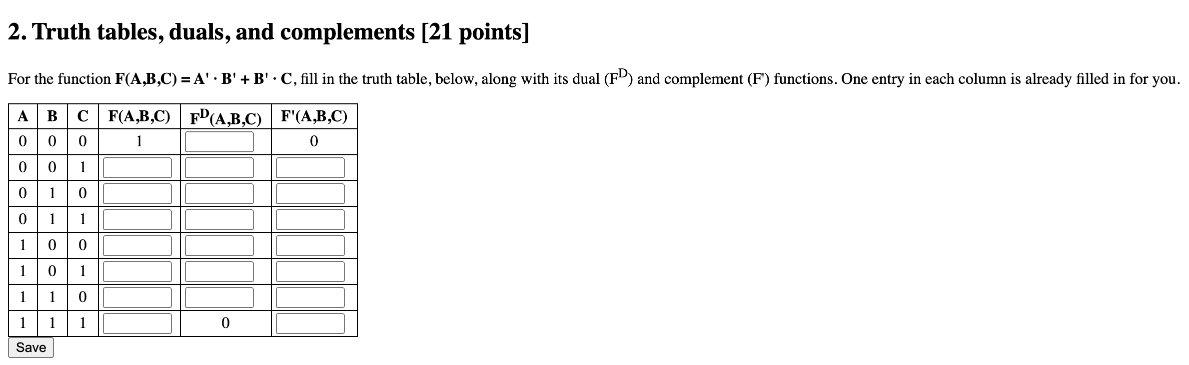 Solved 2. Truth tables, duals, and complements [21 points] | Chegg.com