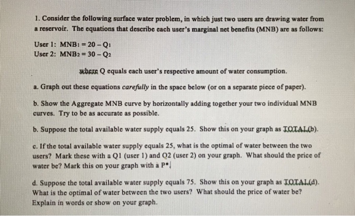 Solved 1. Consider the following surface water problem, in | Chegg.com