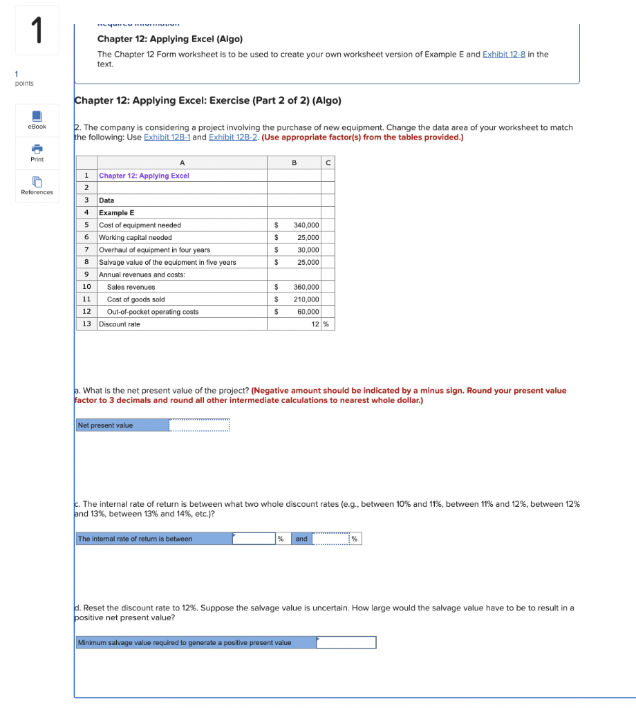 Solved Chapter 12: Applying Excel (Algo) The Chapter 12 Form | Chegg.com