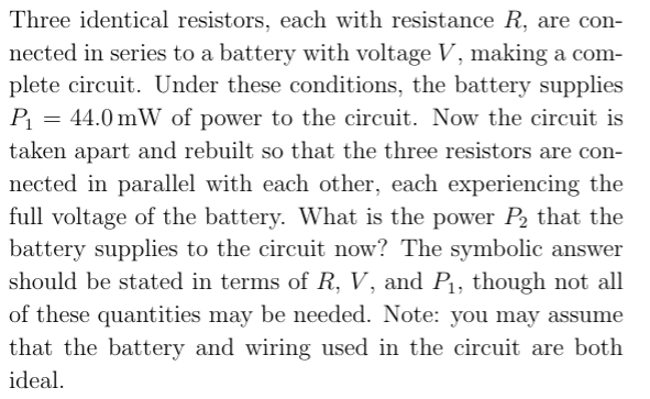 Solved Three Identical Resistors, Each With Resistance R, | Chegg.com