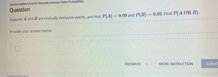 Solved Use the Addition Rule for Mutually Exclusive Event | Chegg.com
