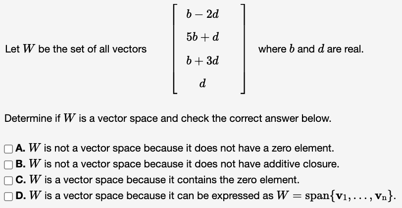 Solved B-2d 5b + D Let W Be The Set Of All Vectors Where B | Chegg.com