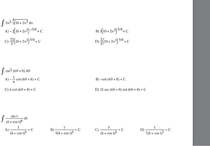 Solved Evaluate The Integral A, B, And C. Integral 3x^2 4 | Chegg.com