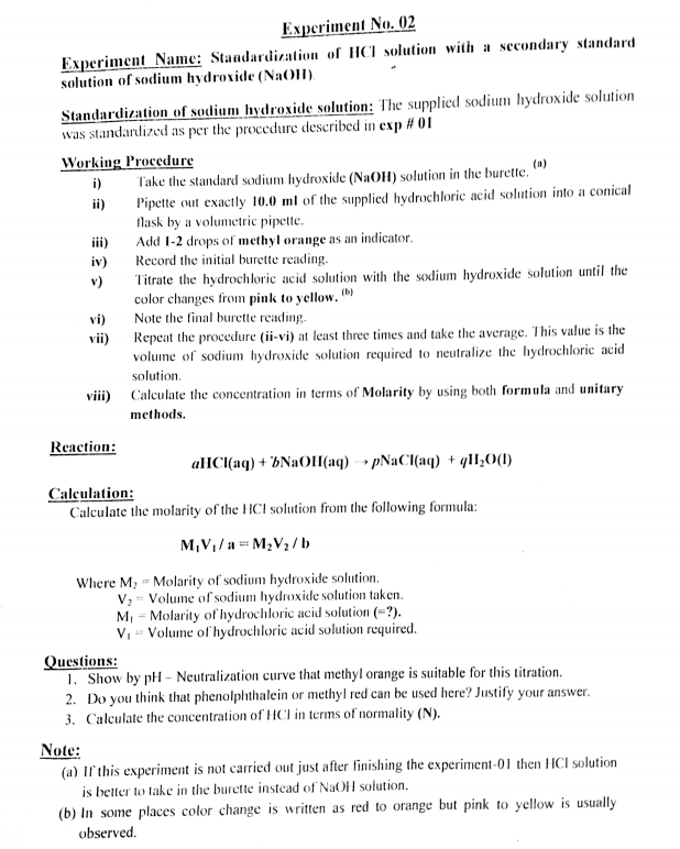 experiment standardization of sodium hydroxide solution