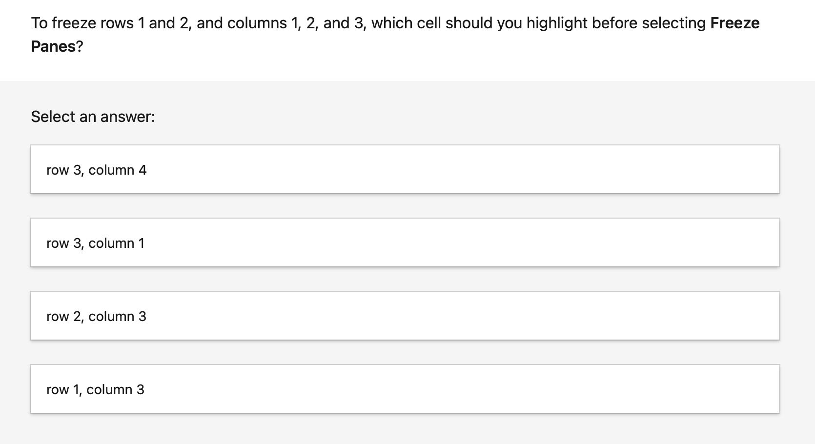 Solved To freeze rows 1 and 2 and columns 1 2 and 3 Chegg