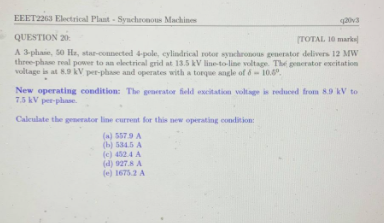 Solved EEET2263 Electrical Plant Synchroon Machines ITV | Chegg.com
