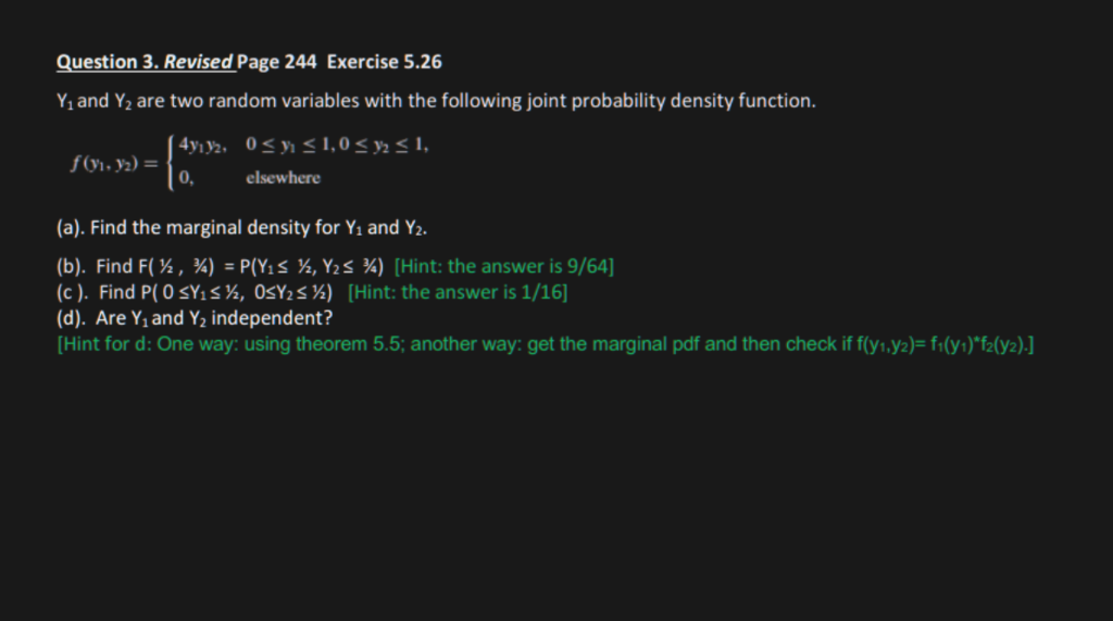 Solved Question 3. Revised Page 244 Exercise 5.26 Y1 and Y2 | Chegg.com