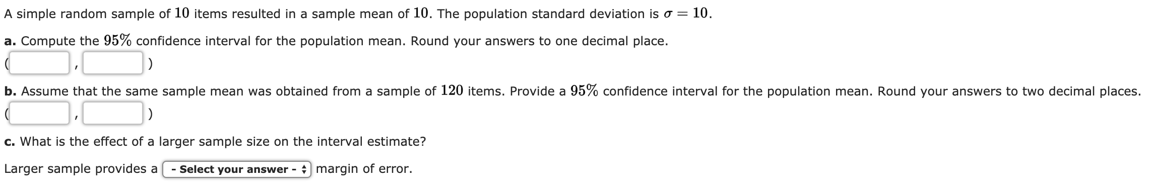 Solved A simple random sample of 10 items resulted in a | Chegg.com