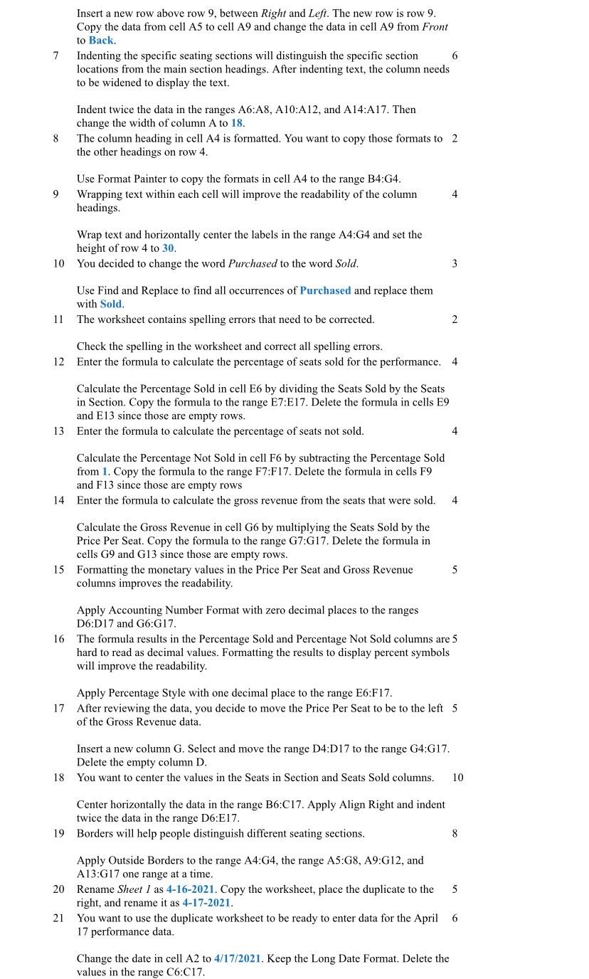 Solved Insert a new row above row 9 between Right and Chegg