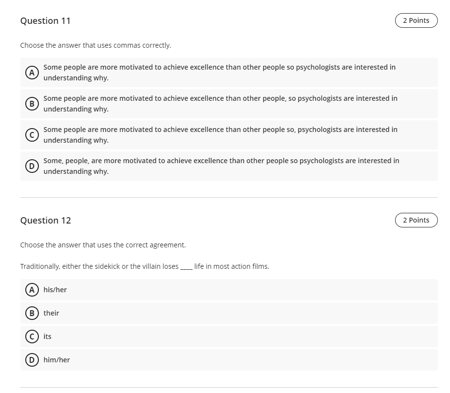 Solved Question 9 1 Point Choose the answer with the correct | Chegg.com