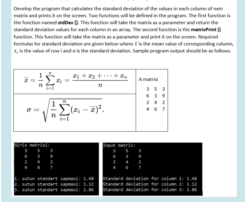 Solved Develop the program that calculates the standard | Chegg.com
