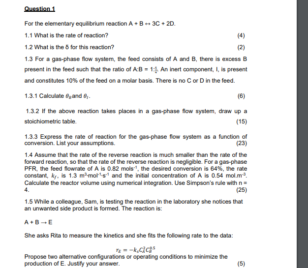 Solved For the elementary equilibrium reaction A + B ↔ 3C + | Chegg.com