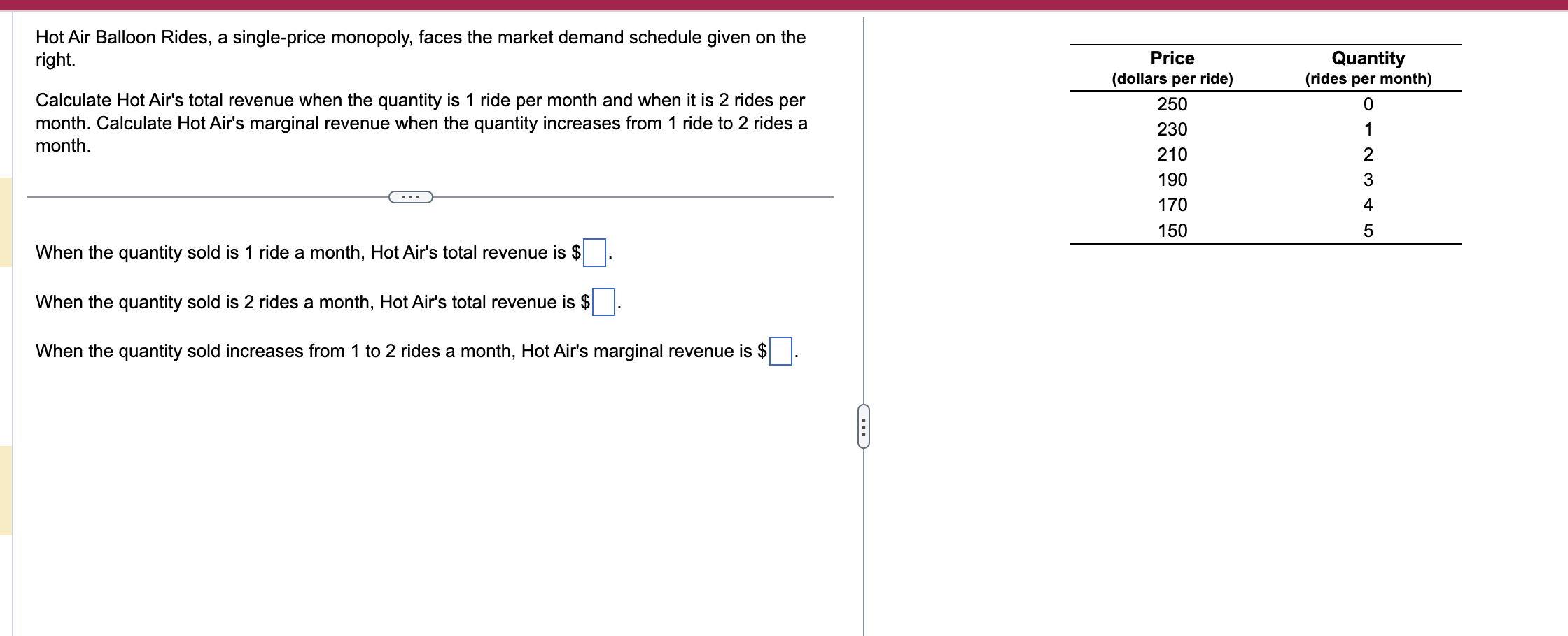 [Solved]: Hot Air Balloon Rides, a single-price monopoly, f