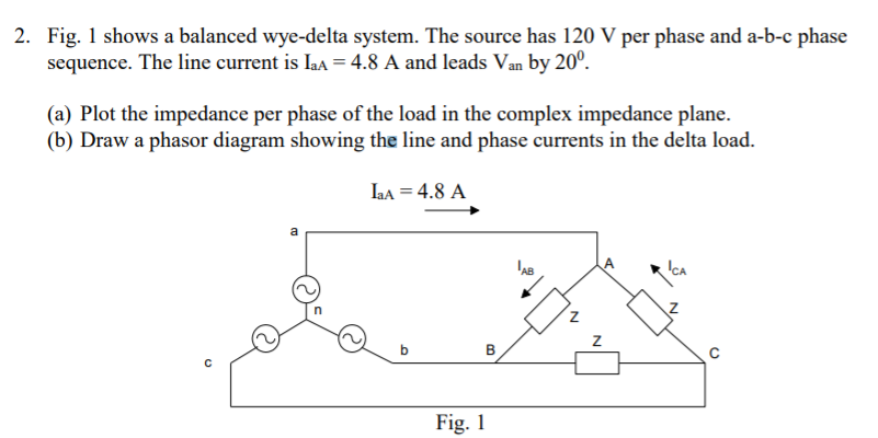 Solved 2. Fig. 1 shows a balanced wye-delta system. The | Chegg.com