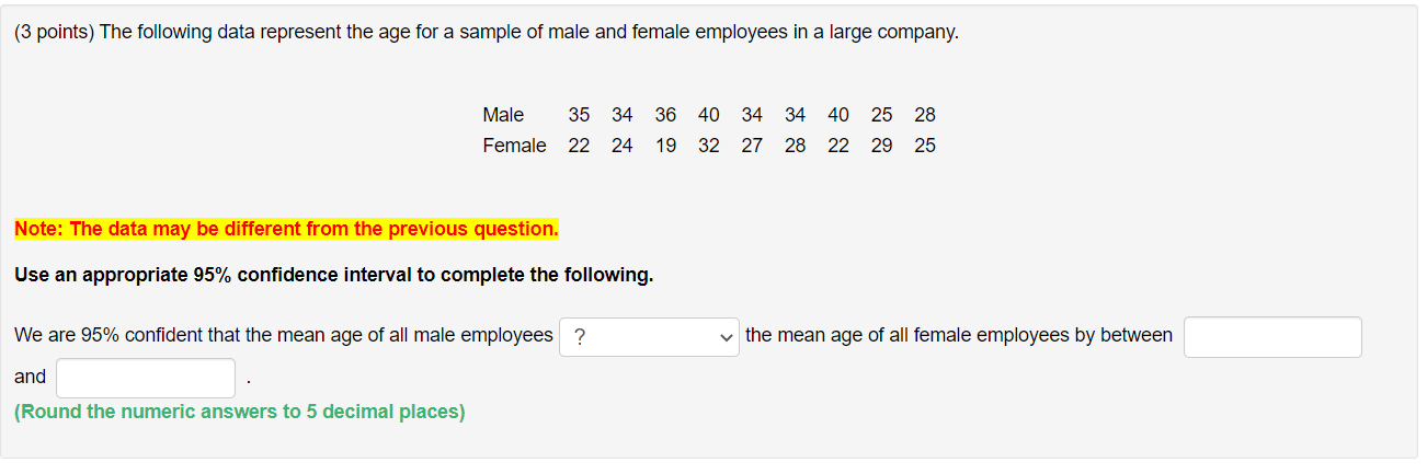 Solved (3 points) The following data represent the age for a | Chegg.com