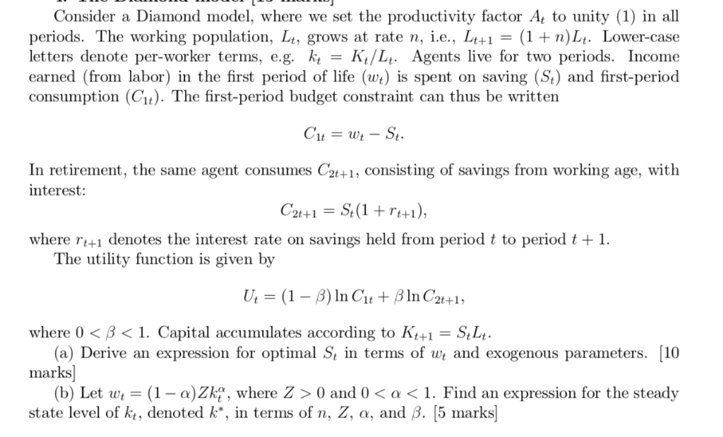 Solved Consider a Diamond model, where we set the | Chegg.com