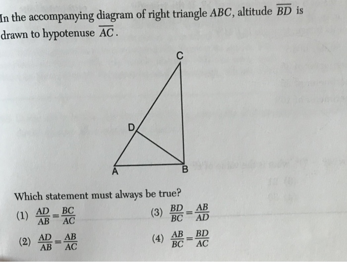 Solved In The Accompanying Diagram Of Right Triangle Abc 6608