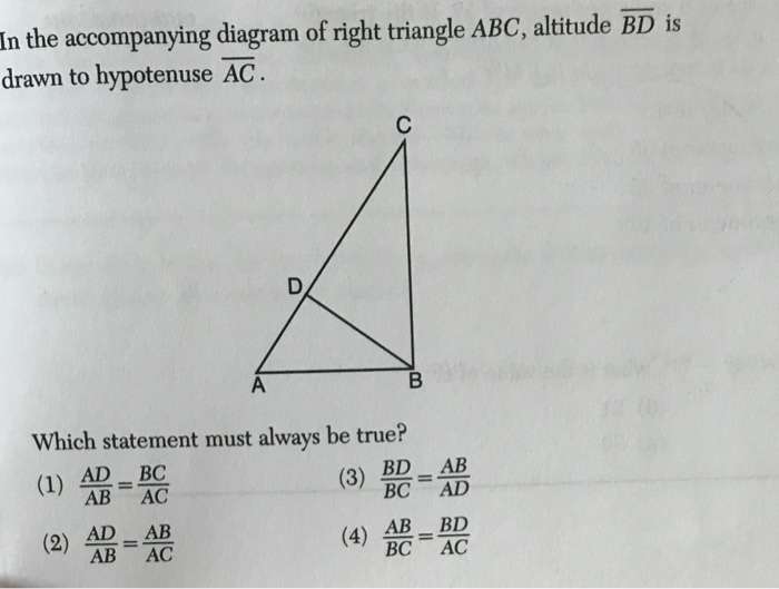 Solved In The Accompanying Diagram Of Right Triangle Abc 7252