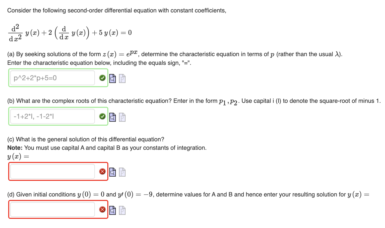 Solved Consider The Following Second Order Differential 1542