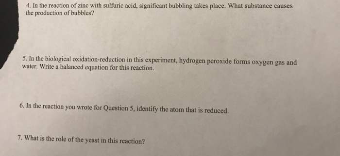 Solved 4 In The Reaction Of Zinc With Sulfuric Acid