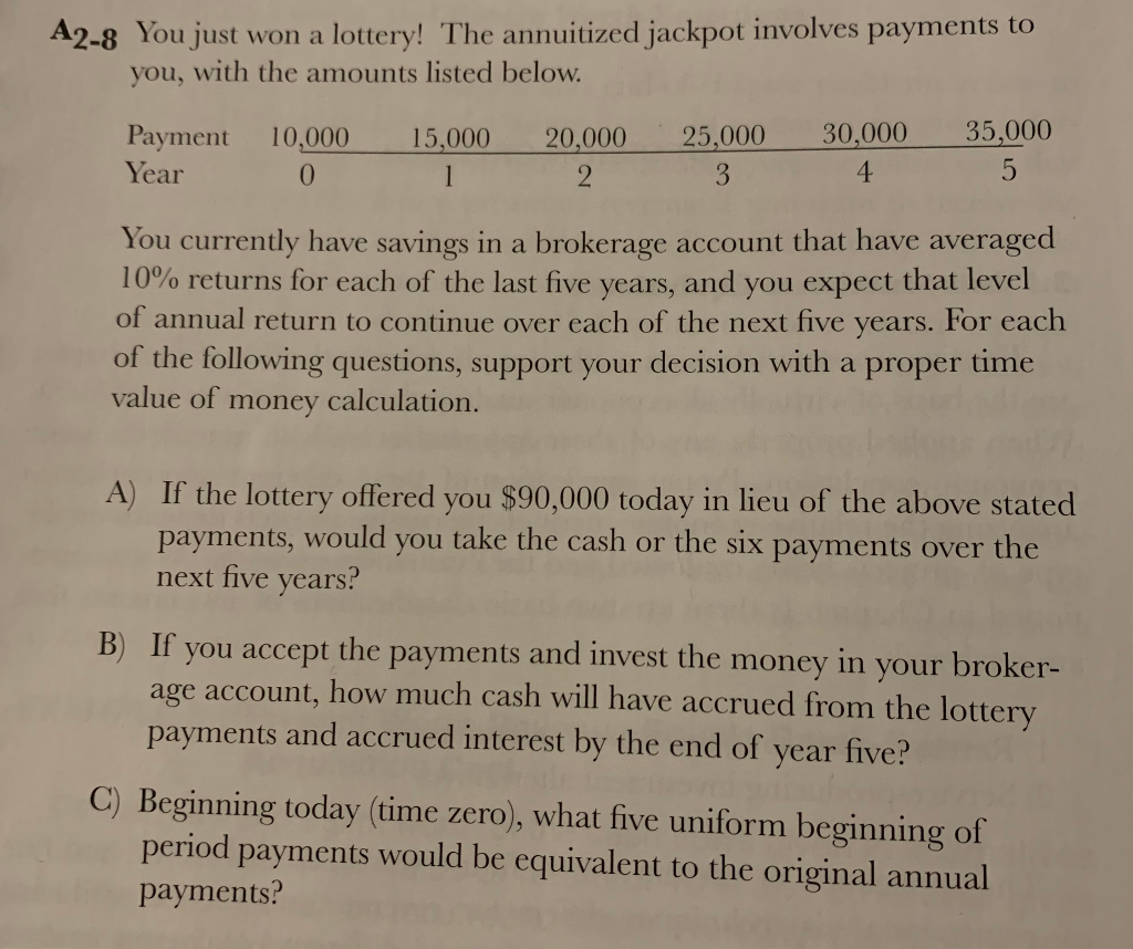Solved A28 You just won a lottery! The annuitized jackpot