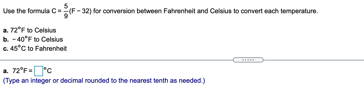 Solved Use the formula C = CF (F-32) for conversion between