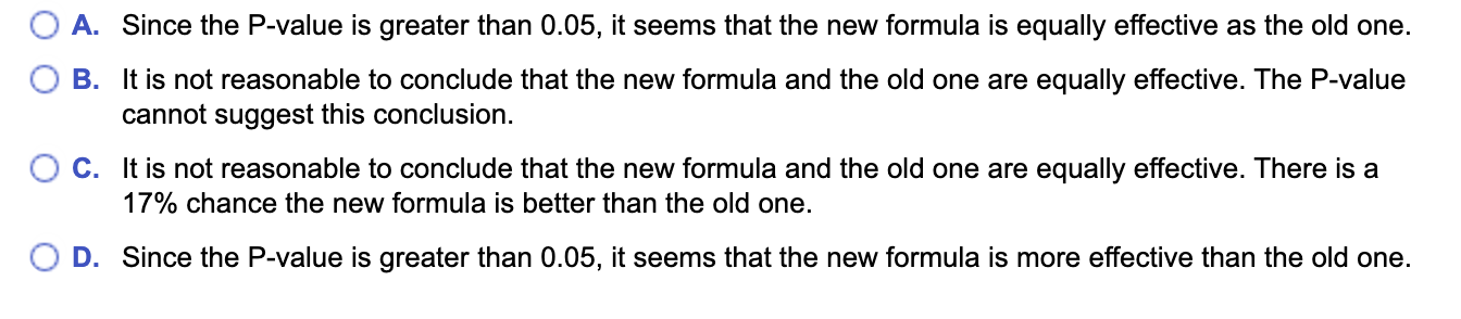 Solved A company's old antacid formula provided relief for | Chegg.com