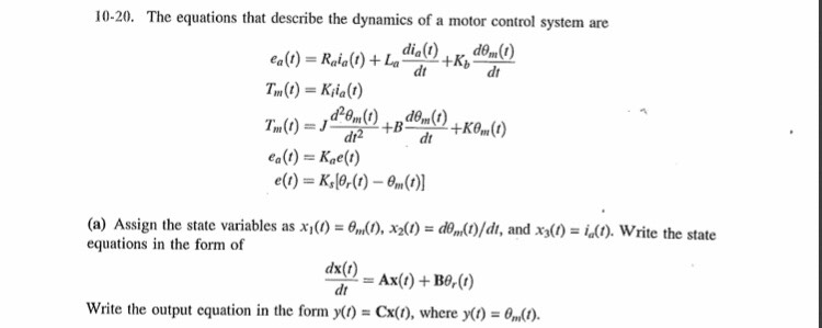 Solved 10-20. The equations that describe the dynamics of a | Chegg.com