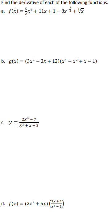 Solved Find the derivative of each of the following | Chegg.com