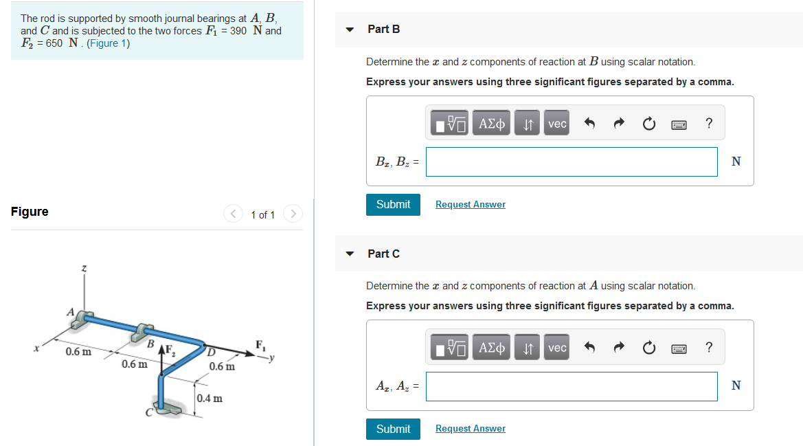 Solved Determine the x and z components of reaction at B | Chegg.com