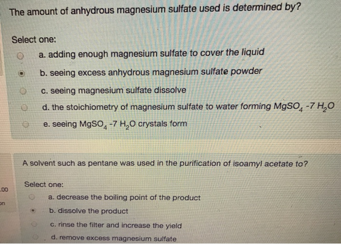 Solved The amount of anhydrous magnesium sulfate used is