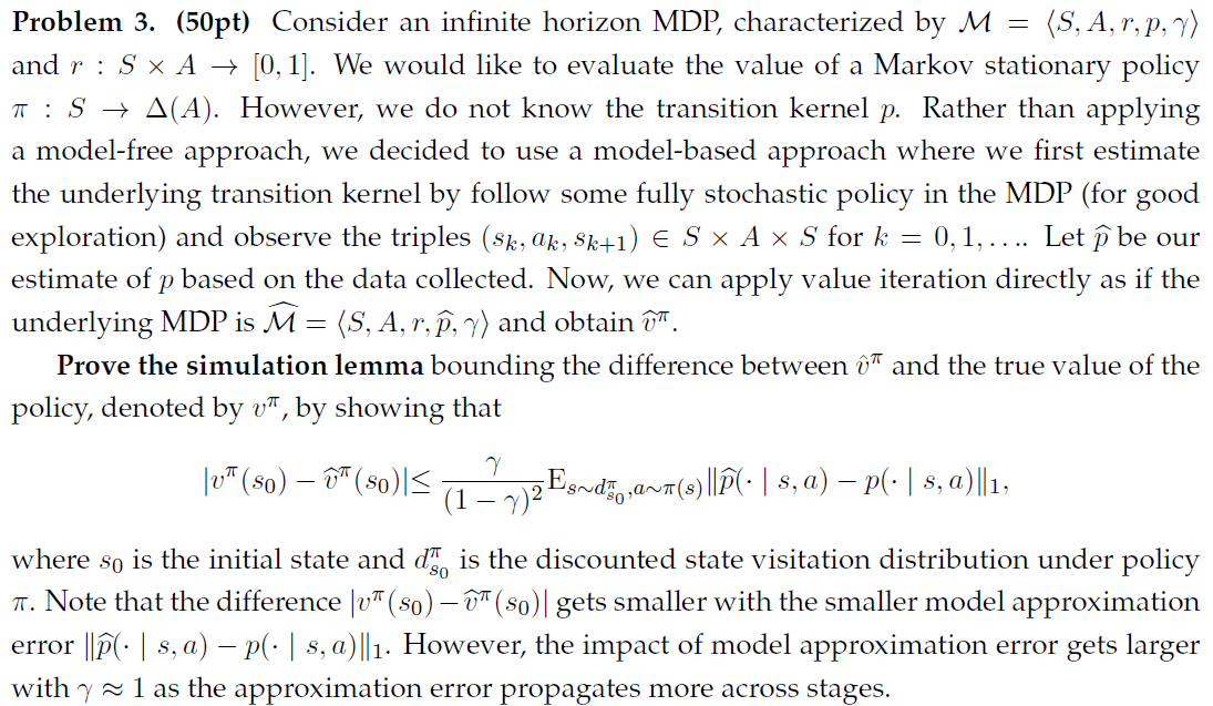 Solved Problem 3. (50pt) ﻿Consider an infinite horizon MDP, | Chegg.com