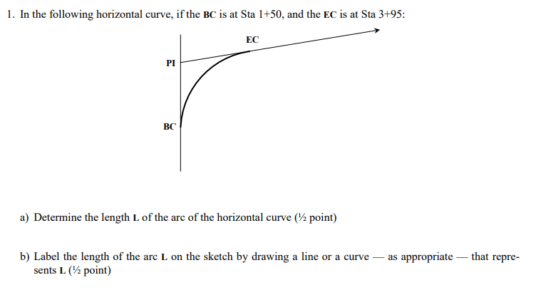 1. In the following horizontal curve, if the BC is at | Chegg.com