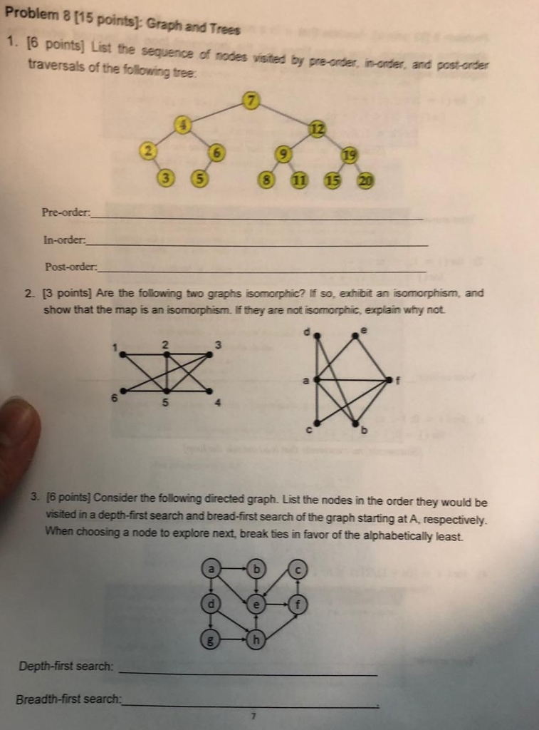 Solved Problem 8 [15 pointsj Graph and Trees 1. 16 points] | Chegg.com