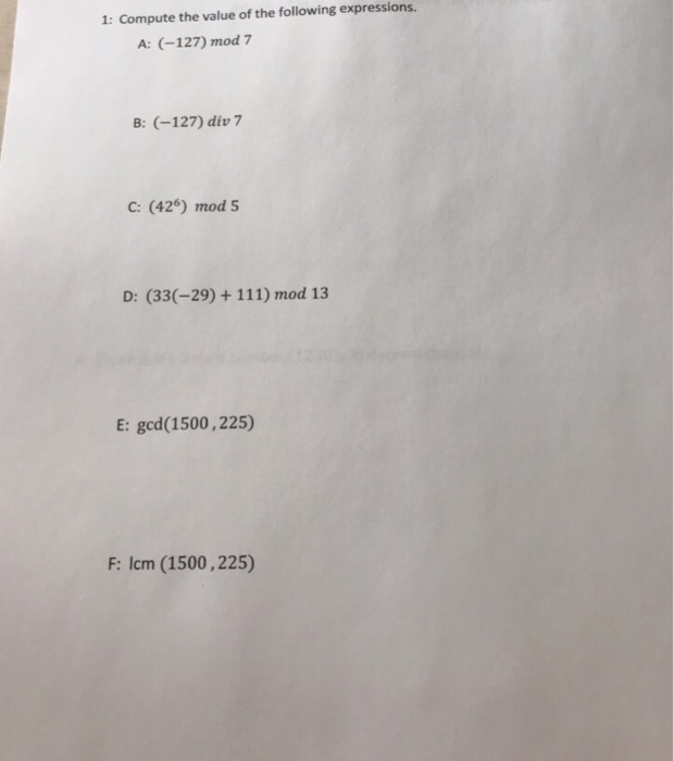 Solved 1: Compute the value of the following expressions. A: | Chegg.com