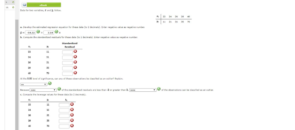 Solved eBook 0. Data for two variables, and , follow. 22 24 | Chegg.com