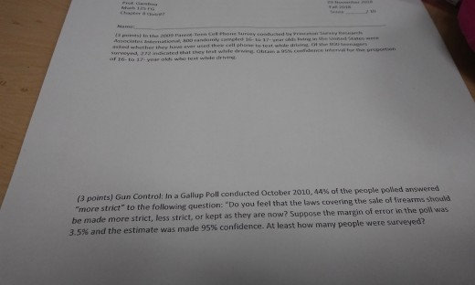 Solved (3 Points) Gun Control: In A Gallup Poll Conducted | Chegg.com
