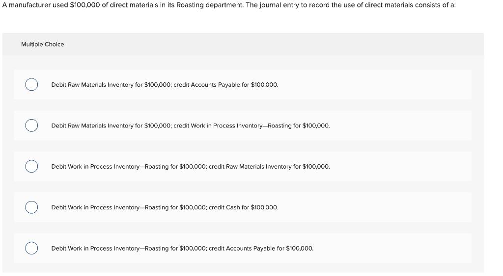 Solved A manufacturer used 100,000 of direct materials in