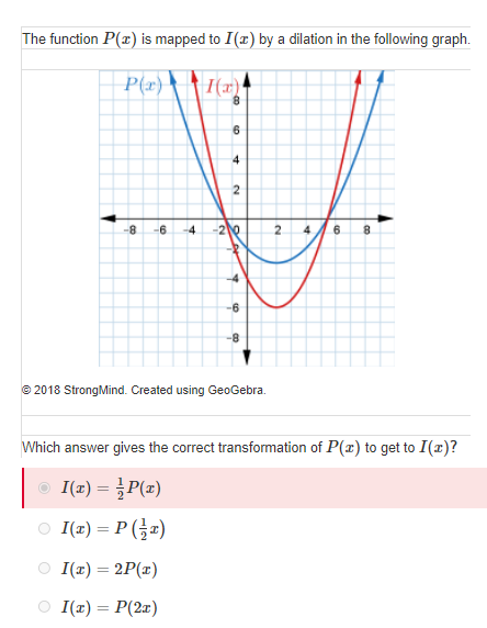 Solved The function P() is mapped to I() by a dilation in | Chegg.com