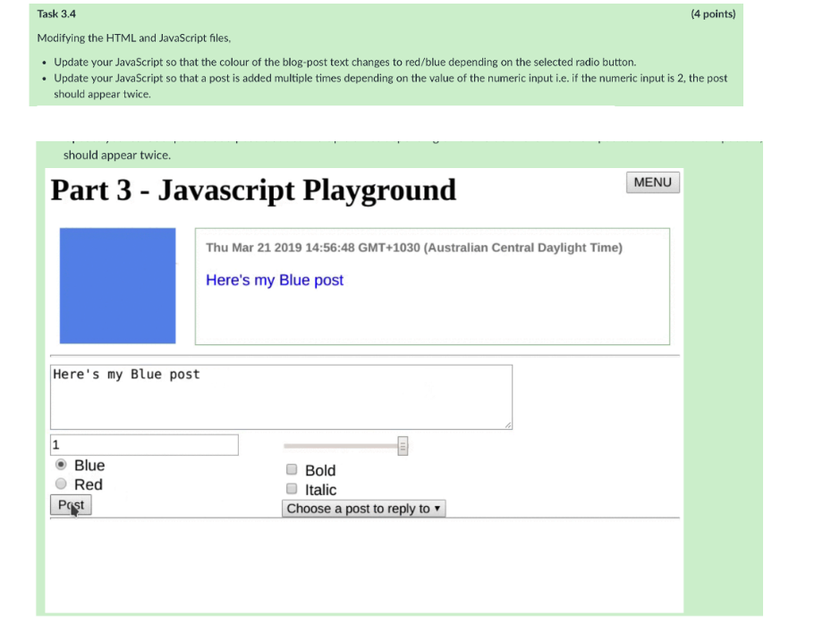Solved Task 3.4 4 points) Modifying the HTML and JavaScript | Chegg.com