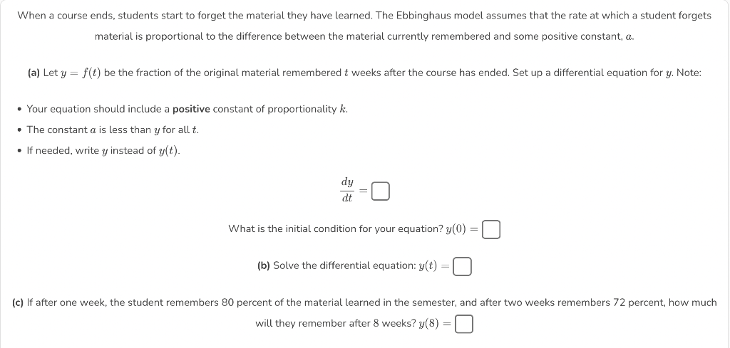 Solved When a course ends, students start to forget the | Chegg.com
