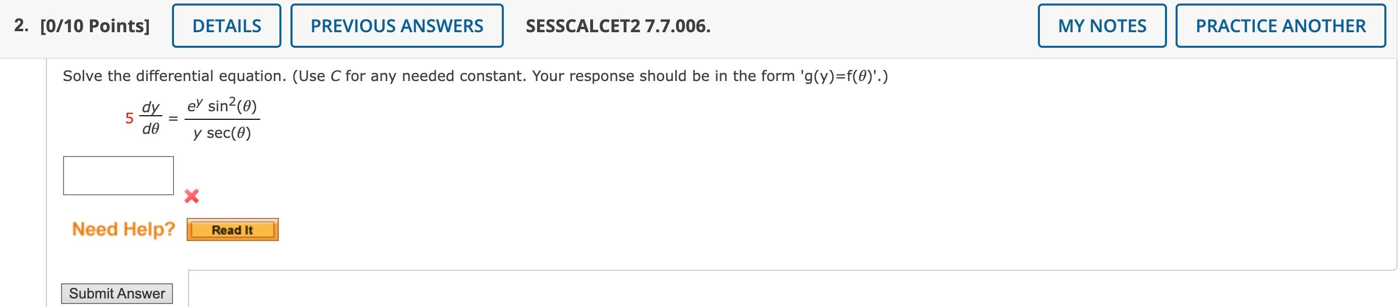 Solved 2. Solve the differential equation. (Use C for any | Chegg.com