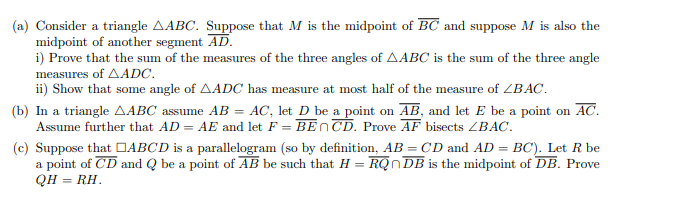 Solved (a) Consider A Triangle ABC. Suppose That M Is The | Chegg.com