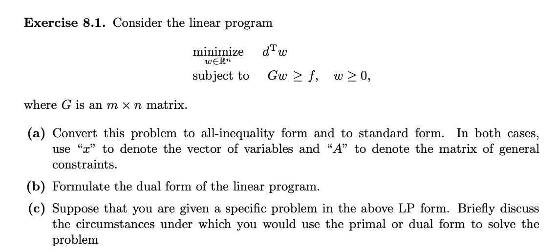 Solved Exercise 8.1. Consider the linear program | Chegg.com
