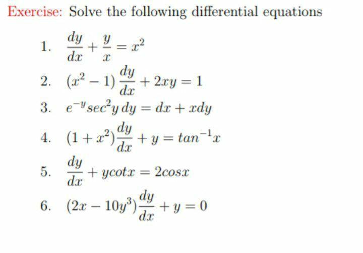 Solved Exercise: Solve the following differential equations | Chegg.com