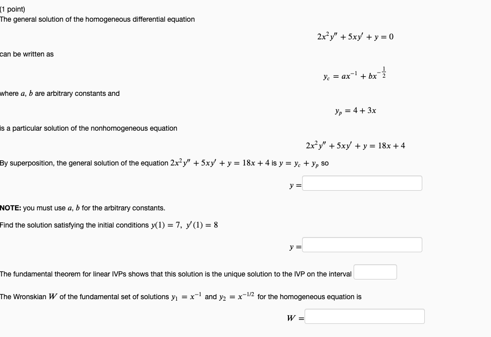 Solved 2x2y′′5xy′y0 Can Be Written As Ycax−1bx−21 Where 1906